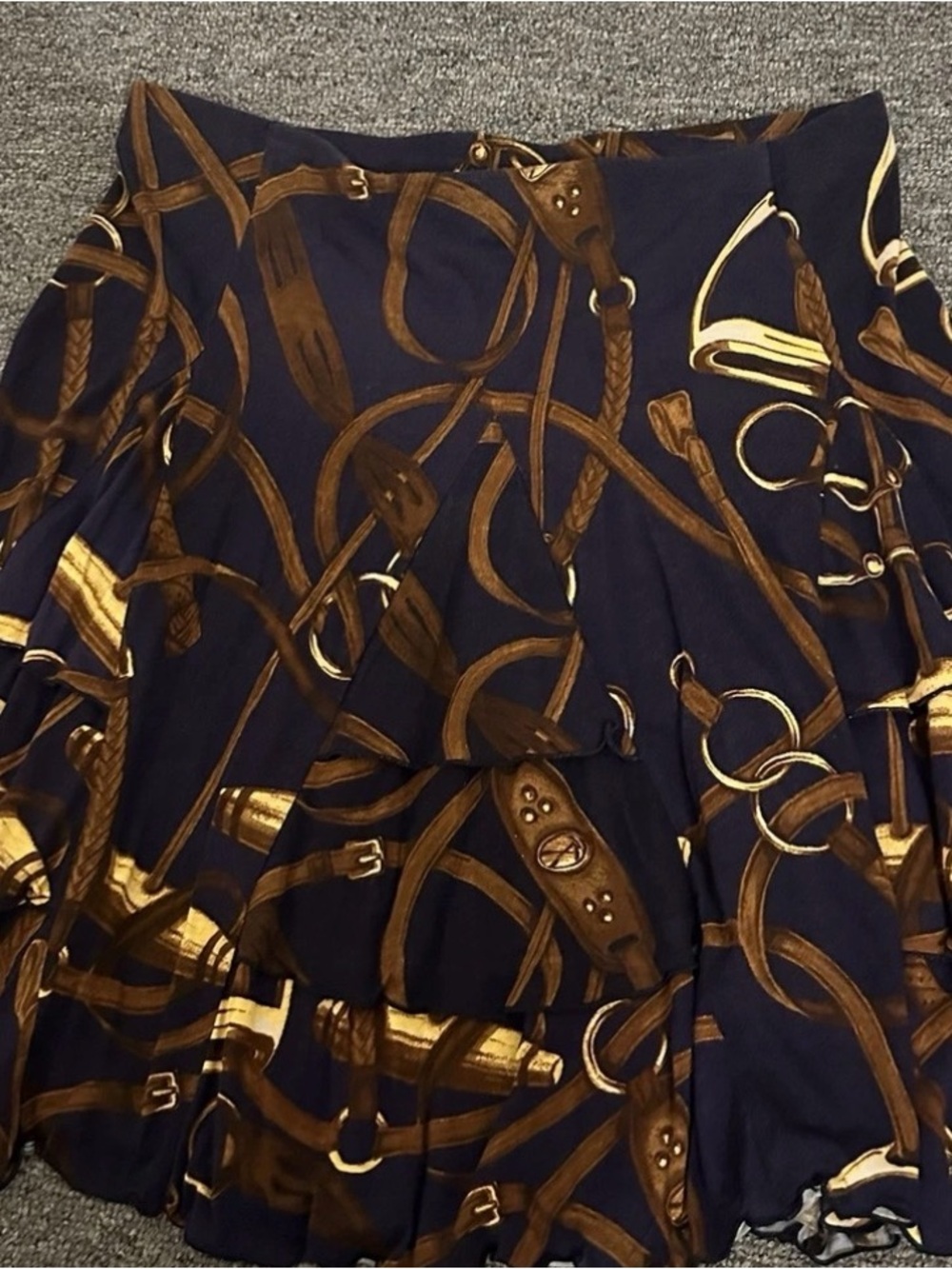 Vintage Ralph Lauren Navy Midi Skirt with Gold Equestrian Print - Picture 3 of 7